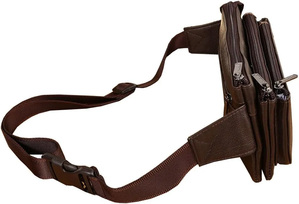 Hebetag Leather Fanny Pack Waist Bag for Men Women Outdoor Travel Hunting Hiking Camping Hip Bum Belt Cell Phone Purse Wallet Pouch, Coffee