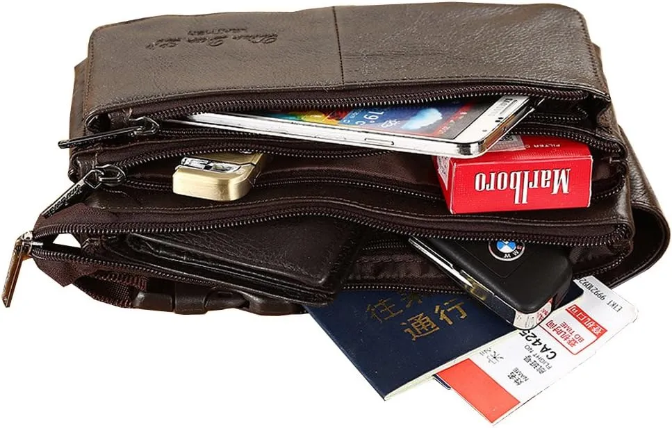 Hebetag Leather Fanny Pack Waist Bag for Men Women Outdoor Travel Hunting Hiking Camping Hip Bum Belt Cell Phone Purse Wallet Pouch, Coffee