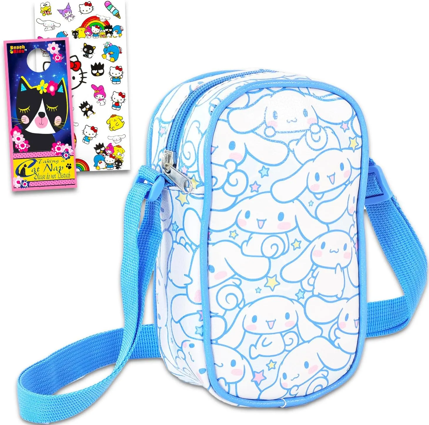 Hello Kitty Crossbody Purse Set - Bundle of Cinnamoroll Handbag Bag for Girls Plus Stickers, Door Hanger | Cinnamoroll Accessories