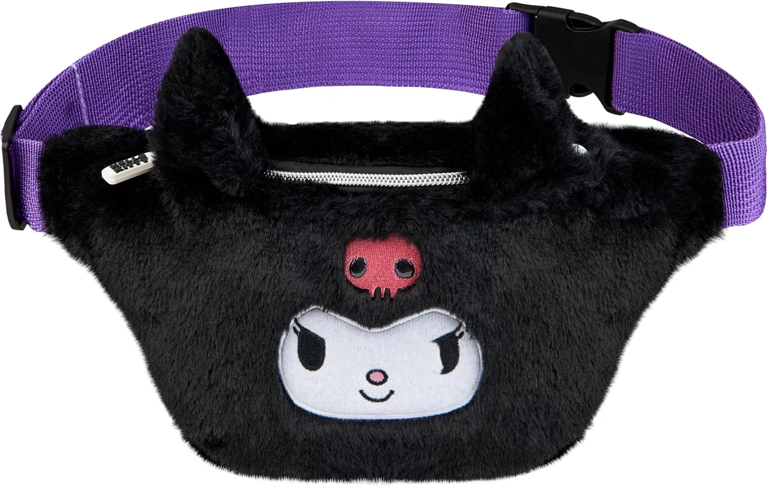 Hello Kitty Womens Fanny Pack, Plush Waist Bag with Adjustable Strap, Kawaii Waist Pouch for Phone Money, Cute Gifts for Her (Black)