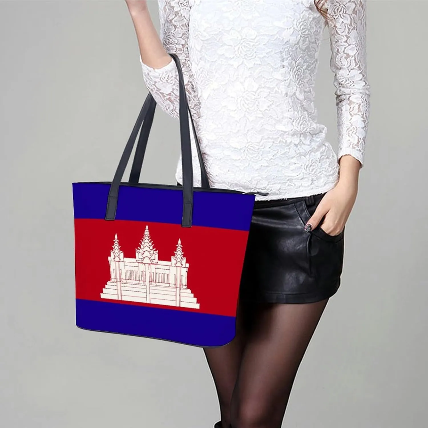 Herm Flag Large Capacity Women’s Tote Bag Stylish Leather Handbag for Travel