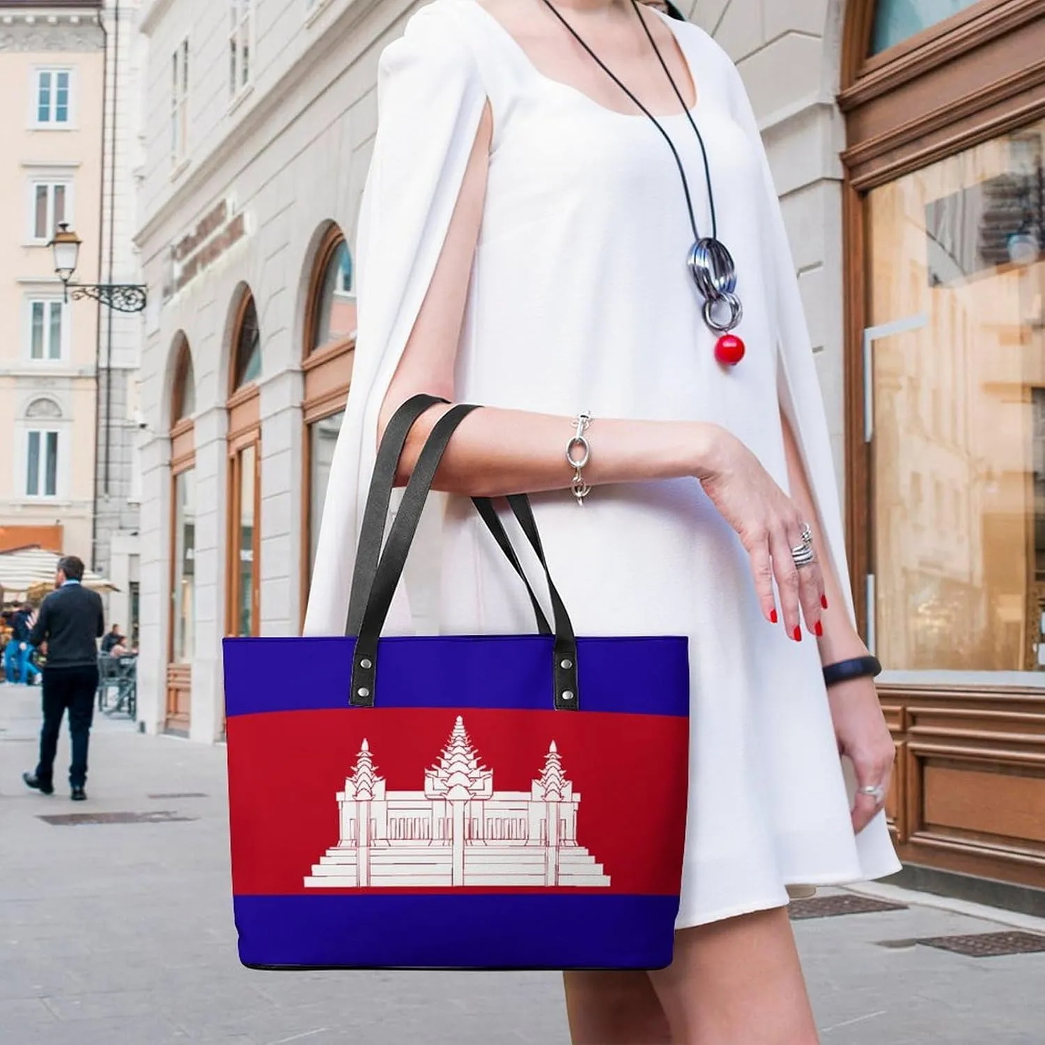 Herm Flag Large Capacity Women’s Tote Bag Stylish Leather Handbag for Travel
