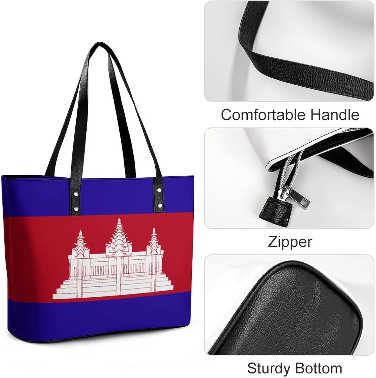 Herm Flag Large Capacity Women’s Tote Bag Stylish Leather Handbag for Travel