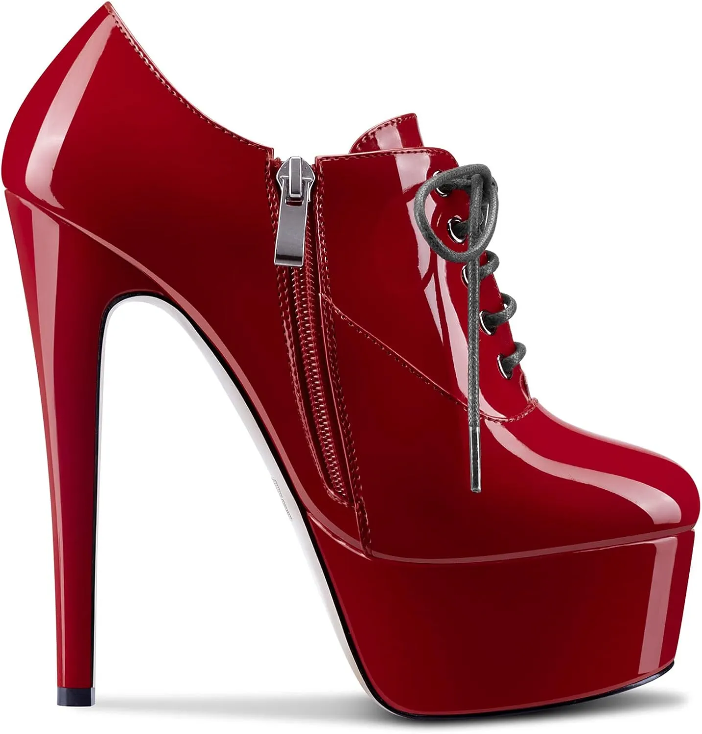 HEUIVZAR Womens Ankle Boots Short Bootie High Stiletto Heel Closed Toe Patent Lace-up Shoes 6 Inch