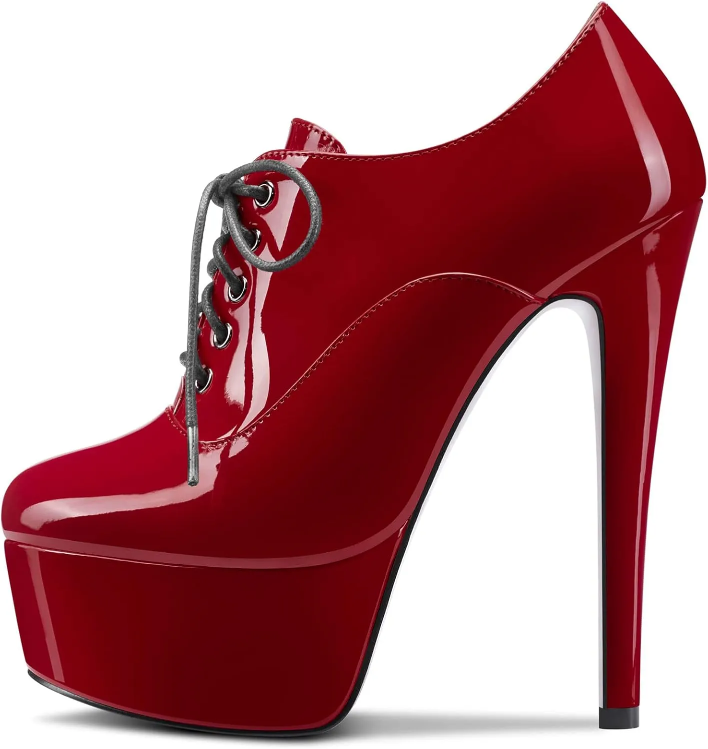 HEUIVZAR Womens Ankle Boots Short Bootie High Stiletto Heel Closed Toe Patent Lace-up Shoes 6 Inch