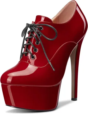 HEUIVZAR Womens Ankle Boots Short Bootie High Stiletto Heel Closed Toe Patent Lace-up Shoes 6 Inch