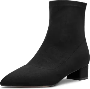 HEUIVZAR Womens Ankle Boots Short Bootie Mid Chunky Block Heel Closed Pointed Toe Suede Shoes Classic Zipper 2 Inch
