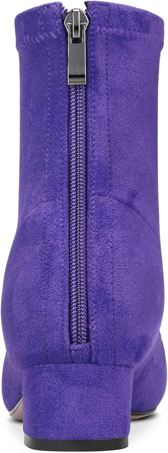 HEUIVZAR Womens Ankle Boots Short Bootie Mid Chunky Block Heel Closed Pointed Toe Suede Shoes Classic Zipper 2 Inch