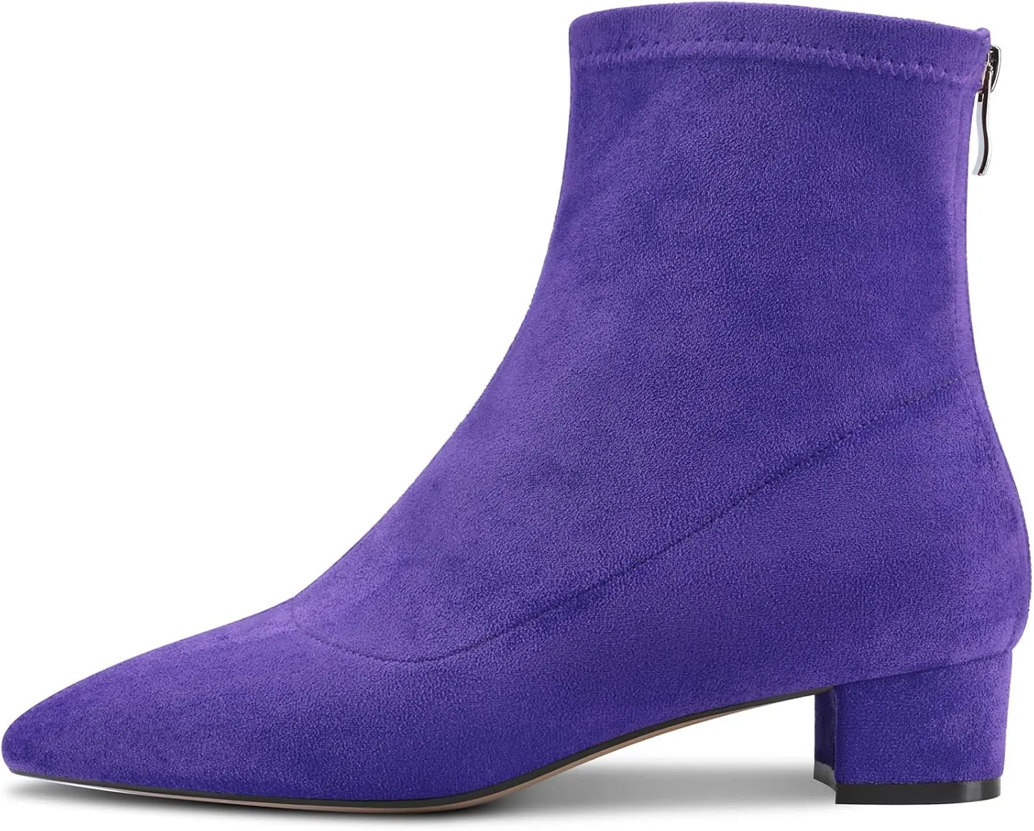 HEUIVZAR Womens Ankle Boots Short Bootie Mid Chunky Block Heel Closed Pointed Toe Suede Shoes Classic Zipper 2 Inch