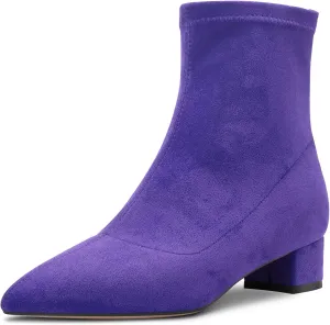 HEUIVZAR Womens Ankle Boots Short Bootie Mid Chunky Block Heel Closed Pointed Toe Suede Shoes Classic Zipper 2 Inch