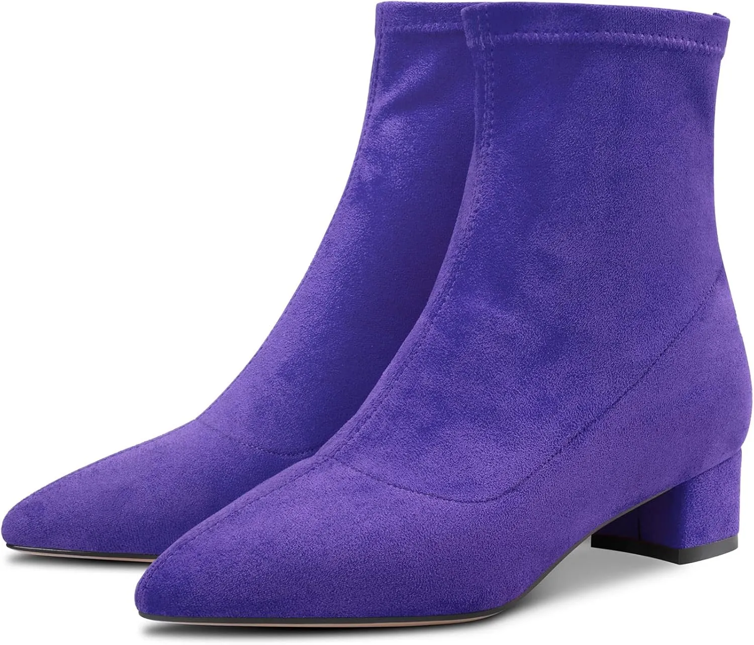 HEUIVZAR Womens Ankle Boots Short Bootie Mid Chunky Block Heel Closed Pointed Toe Suede Shoes Classic Zipper 2 Inch