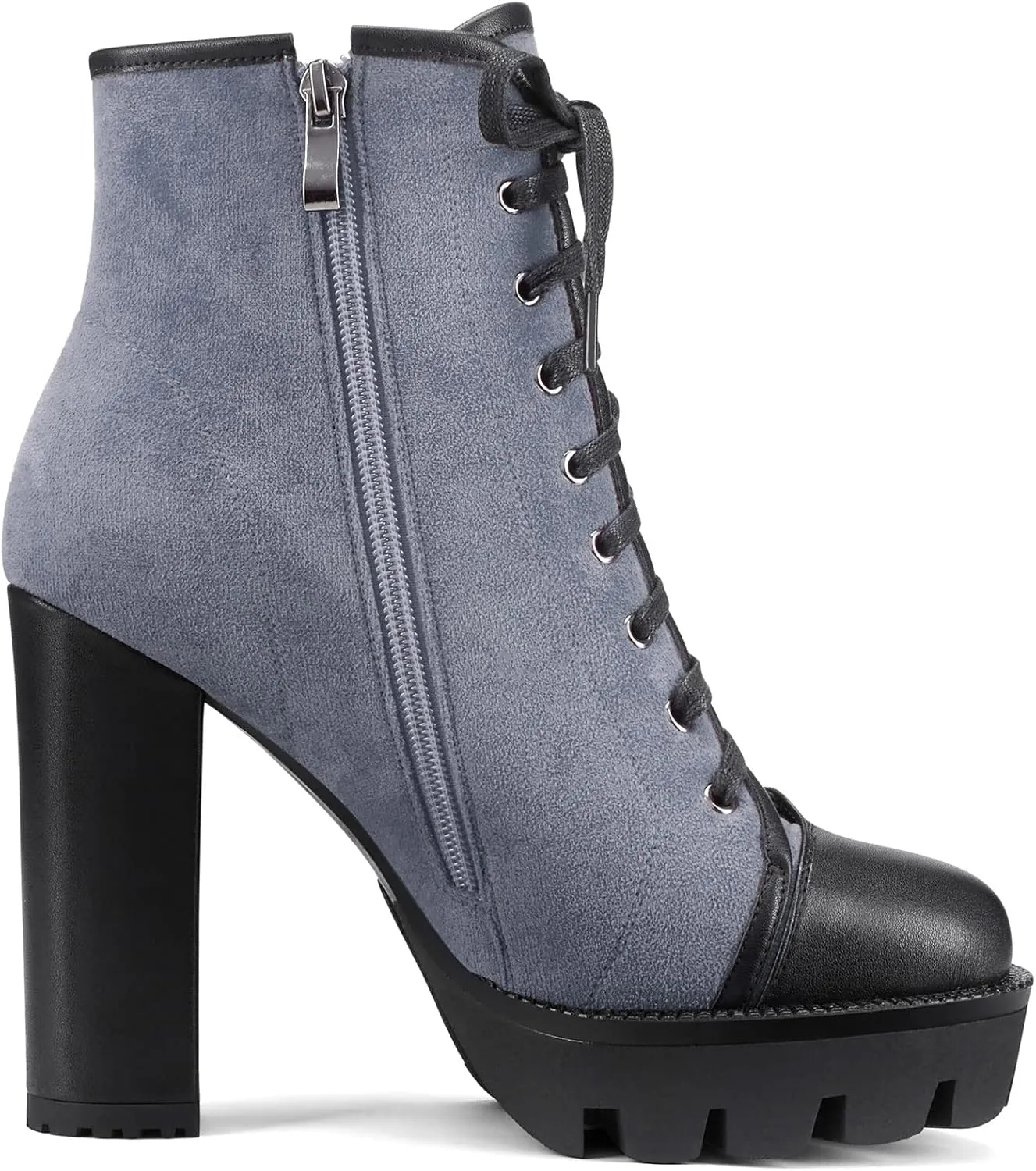 HEUIVZAR Womens Platform Closed Toe Ankle Boots Short Bootie Chunky Block High Heel Zipper Lace-up Classic Suede 5 Inch