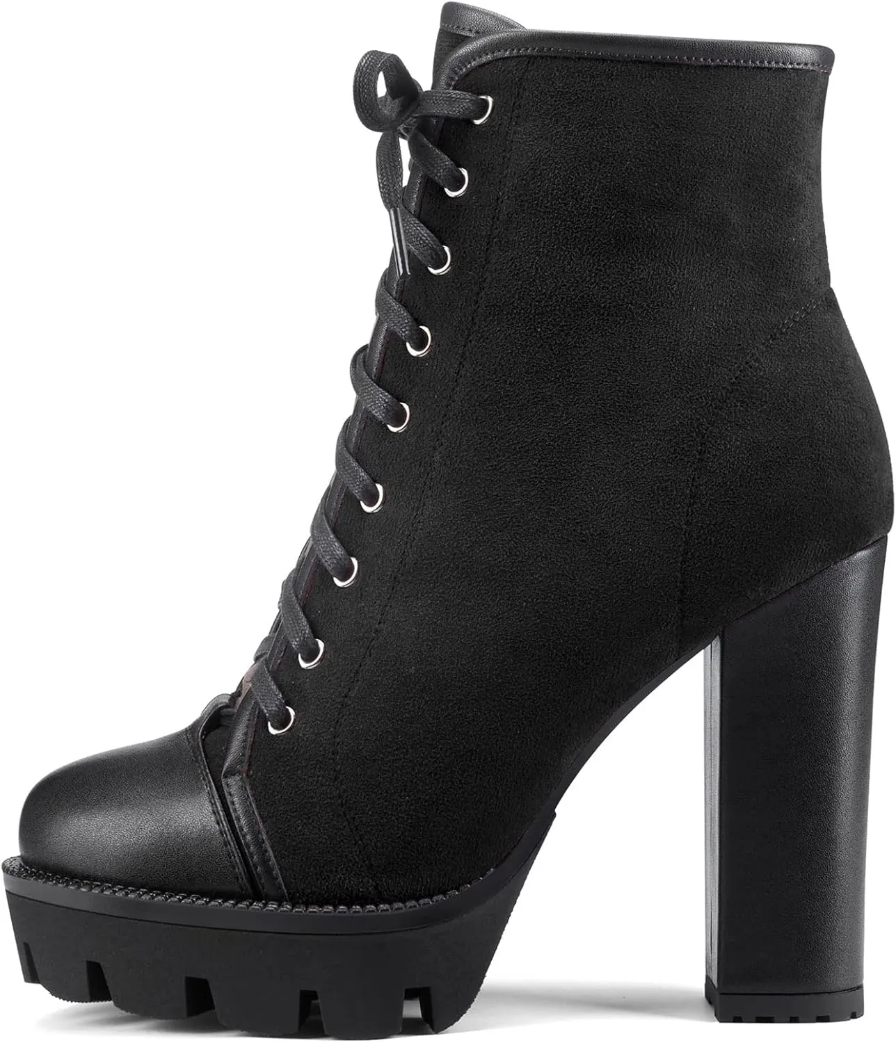 HEUIVZAR Womens Platform Closed Toe Ankle Boots Short Bootie Chunky Block High Heel Zipper Lace-up Classic Suede 5 Inch