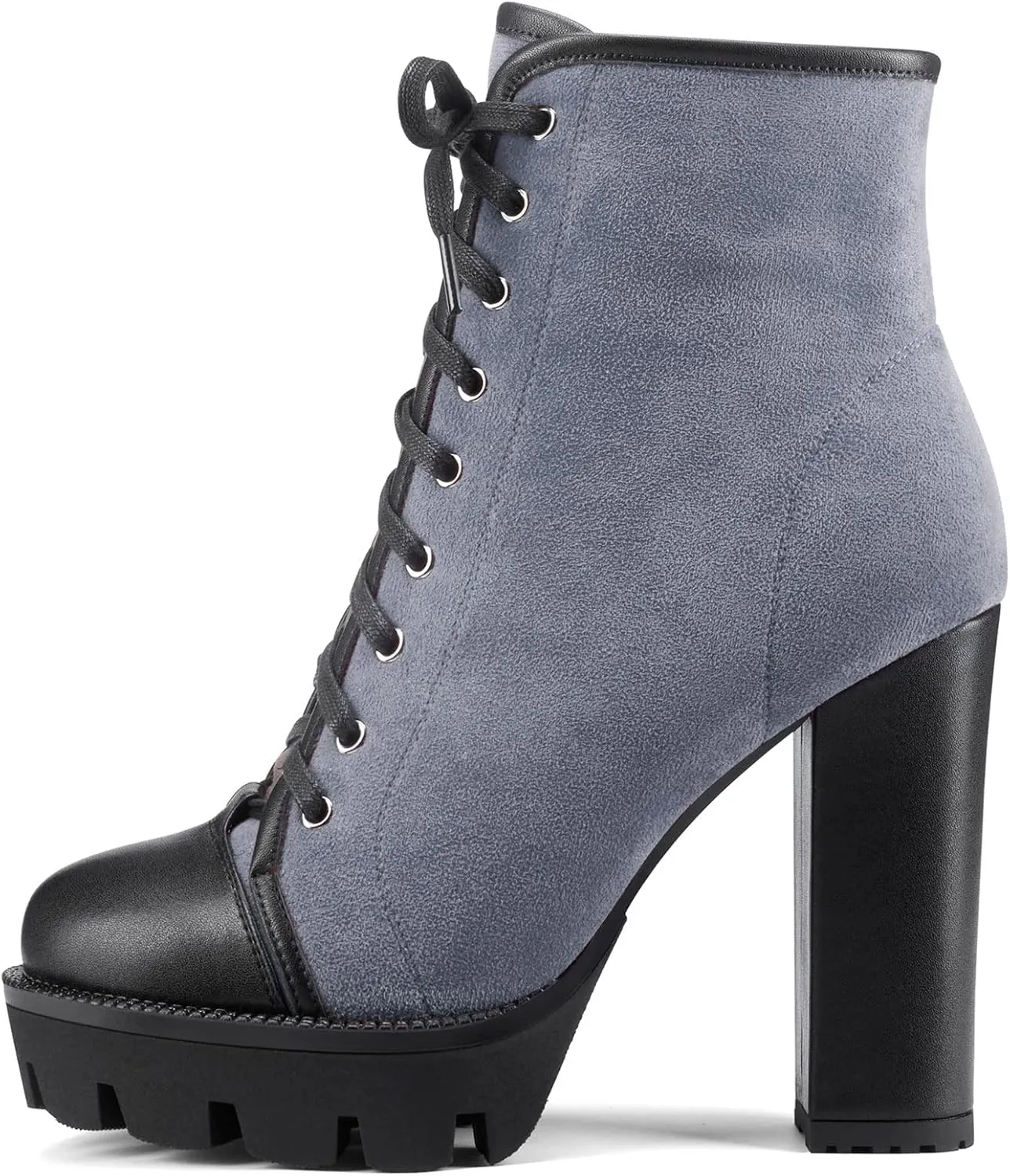 HEUIVZAR Womens Platform Closed Toe Ankle Boots Short Bootie Chunky Block High Heel Zipper Lace-up Classic Suede 5 Inch