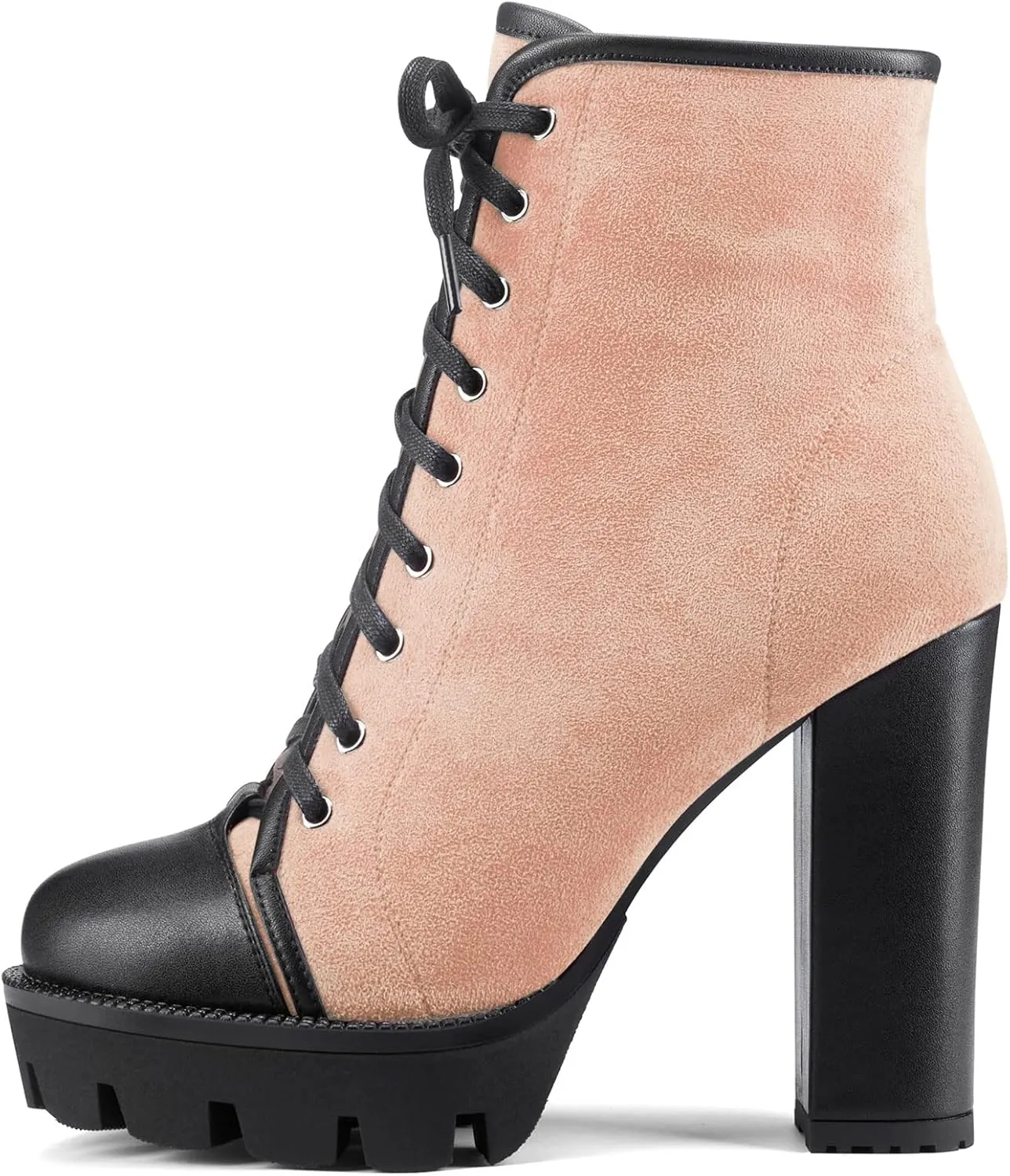 HEUIVZAR Womens Platform Closed Toe Ankle Boots Short Bootie Chunky Block High Heel Zipper Lace-up Classic Suede 5 Inch