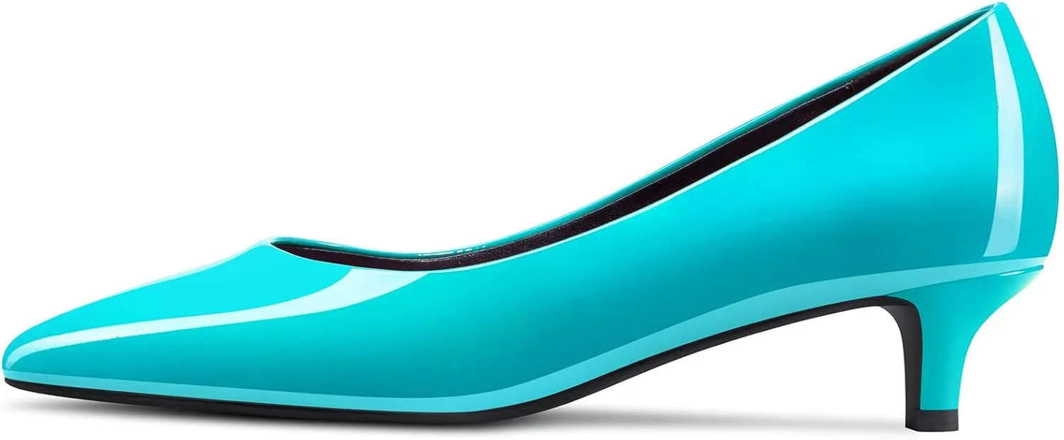 HEUIVZAR Womens Pumps Pointed Toe Kitten Low Heel Slip On Patent Dress Shoes Vacation Cute Shopping 1.5 Inch