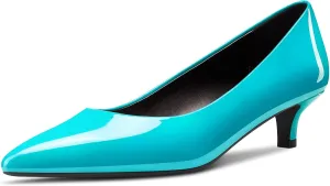 HEUIVZAR Womens Pumps Pointed Toe Kitten Low Heel Slip On Patent Dress Shoes Vacation Cute Shopping 1.5 Inch