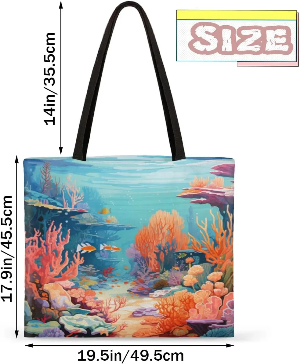 Highland Yak Cow Flowers Beige Canvas Tote Bag for Women Men Stylish Tote Handbag Shoulder Bag Reusable Grocery Bag