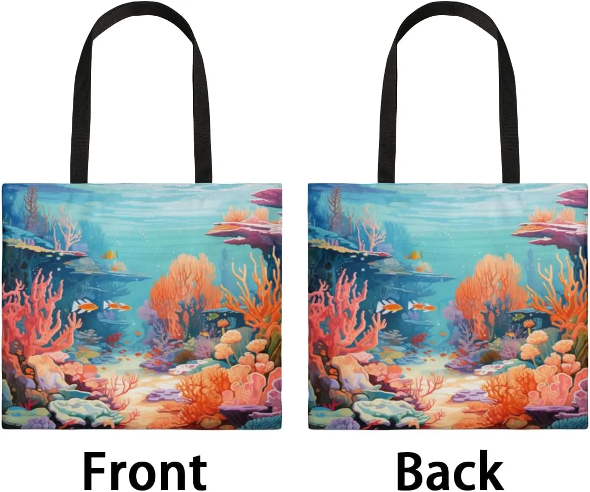 Highland Yak Cow Flowers Beige Canvas Tote Bag for Women Men Stylish Tote Handbag Shoulder Bag Reusable Grocery Bag