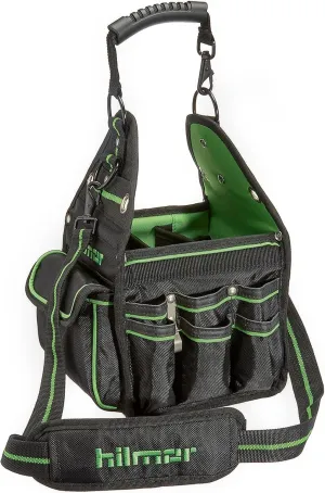 Hilmor HT 1839078 HVAC Tool Bag with 27 Pockets, Key Clip, Tape Loop, Shoulder Strap,HVAC/R Tools and Equipment, Black/Green, 13”