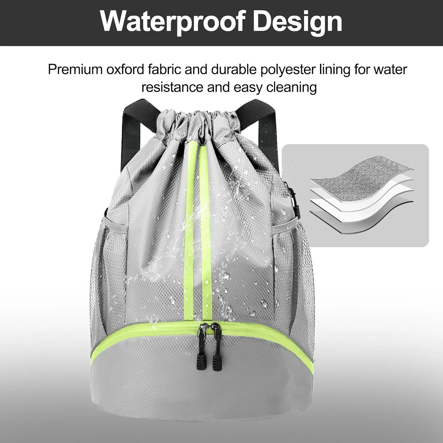 Hoedia Sports Drawstring Backpack - String Swim Gym Bag with Shoes Compartment and Wet Proof Pocket for Women and Men