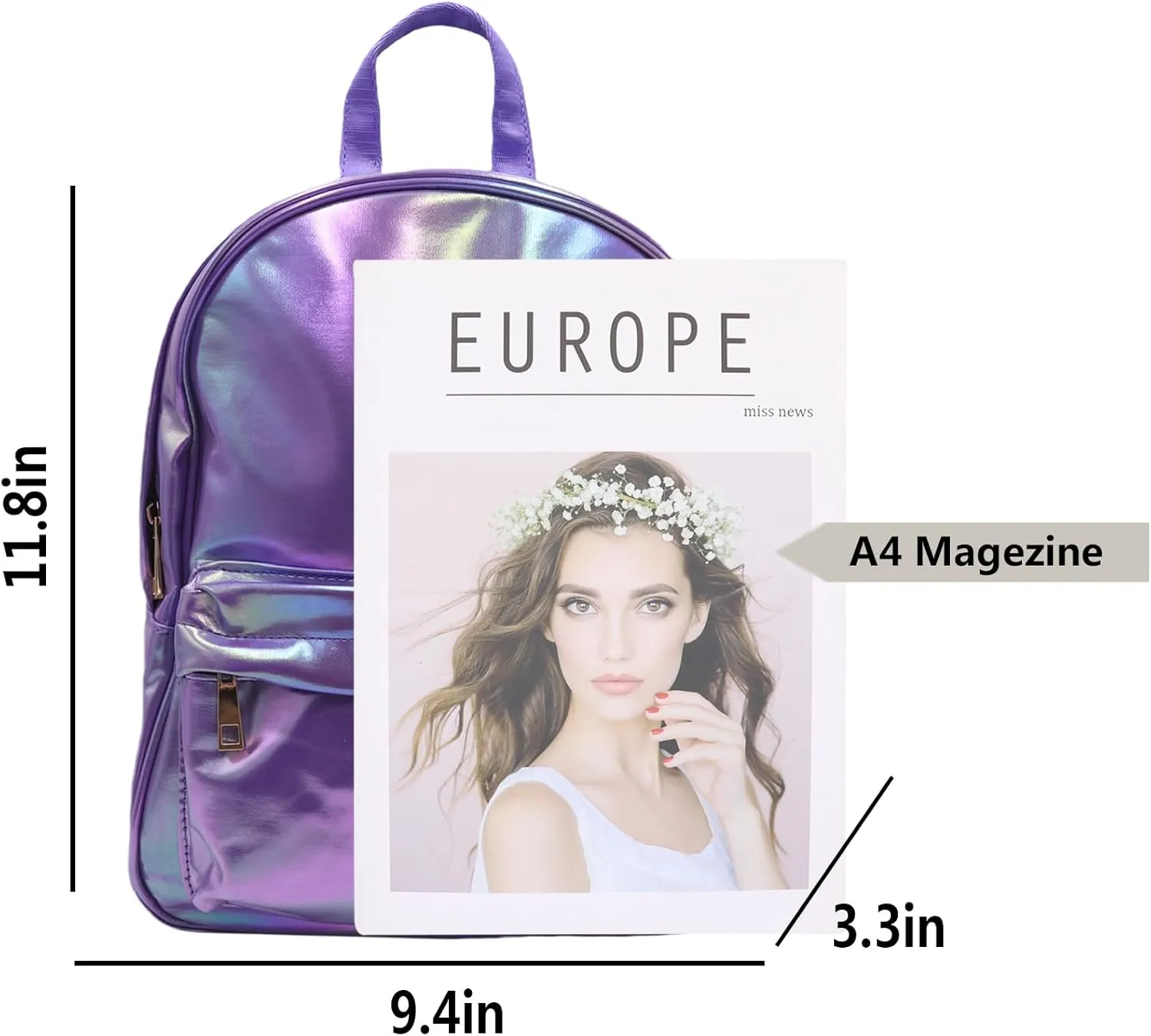 Holographic Backpack Iridescent Shoulder Bag Hologram Laser Satchel Travel Casual Daypack Purse for Women Men,Purple7#