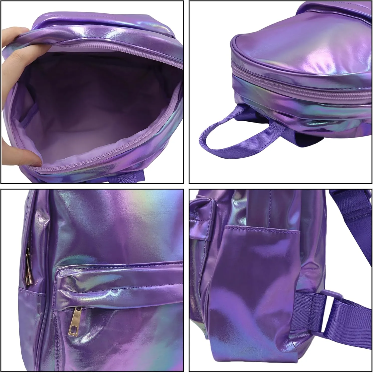 Holographic Backpack Iridescent Shoulder Bag Hologram Laser Satchel Travel Casual Daypack Purse for Women Men,Purple7#