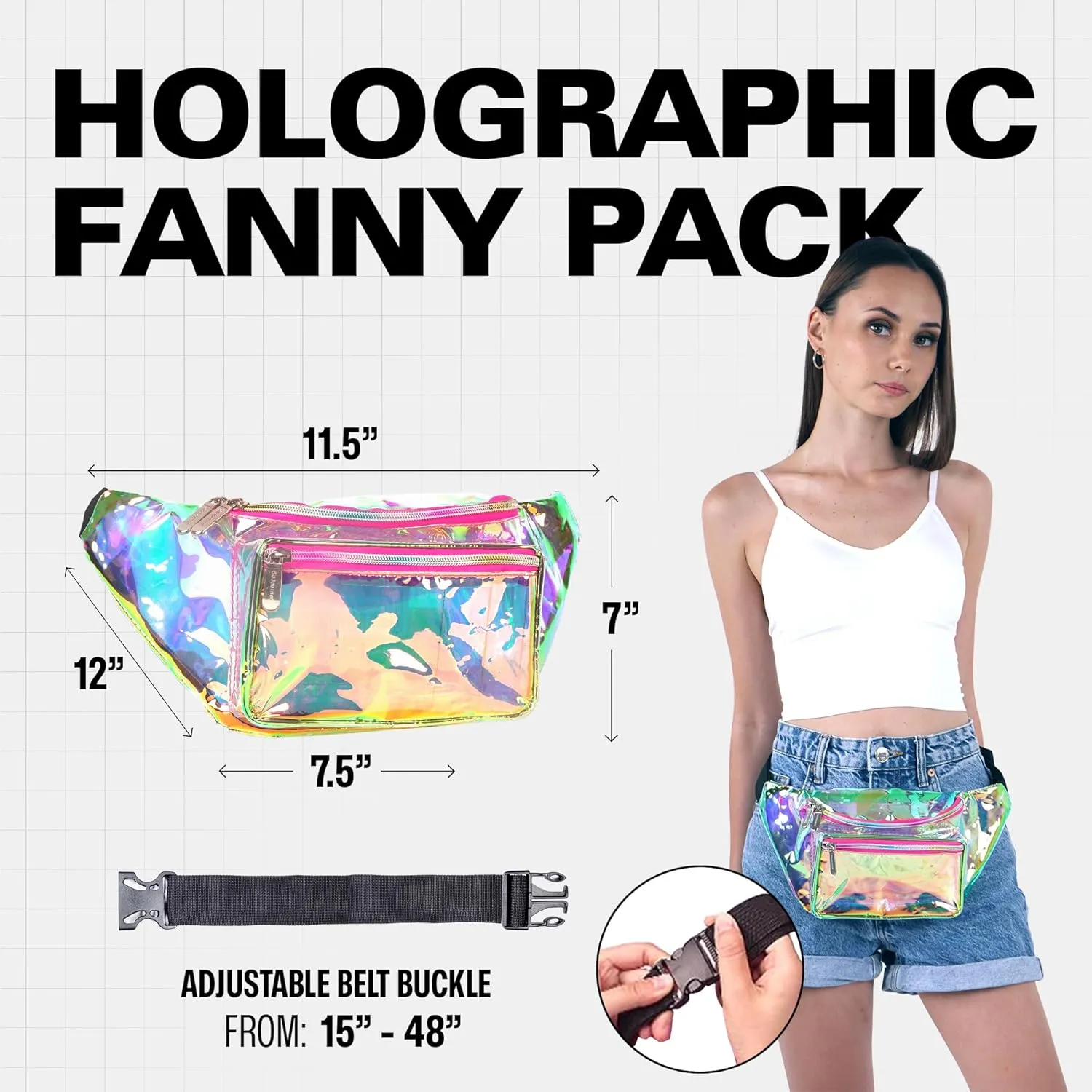 Holographic Clear Fanny Pack Belt Bag | Waterproof fanny pack for Women - Crossbody Bum Waist For Halloween costumes, Hiking, Running, Travel and Stadium Approved (Pink)