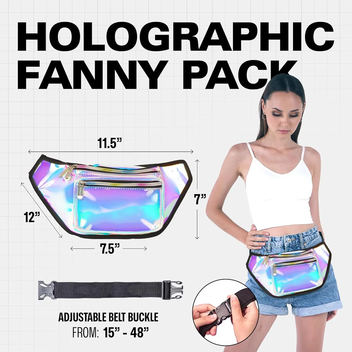 Holographic Fanny Pack Belt bag - Crossbody Waist Bag for Men or Women - Hands-Free, Waterproof Large Bumbag for Hiking, Running, and Travel (Luminous)