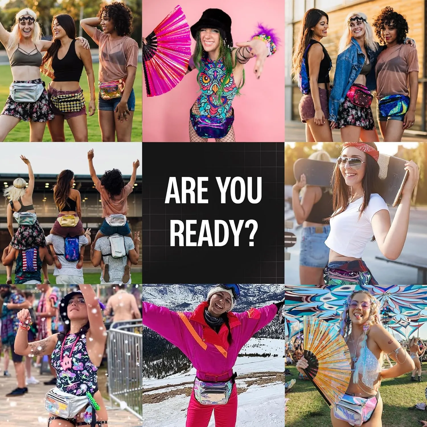 Holographic Fanny Pack Belt bag - Crossbody Waist Bag for Men or Women - Hands-Free, Waterproof Large Bumbag for Hiking, Running, and Travel (Luminous)