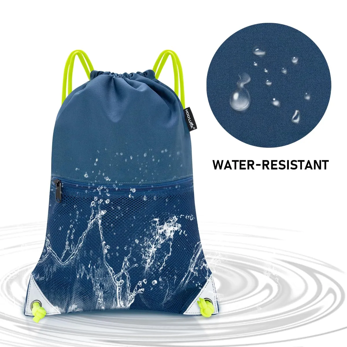 HOLYLUCK Drawstring Backpack Gym Sports Bag with Front mesh zipper Pocket (Petrol) HLC402