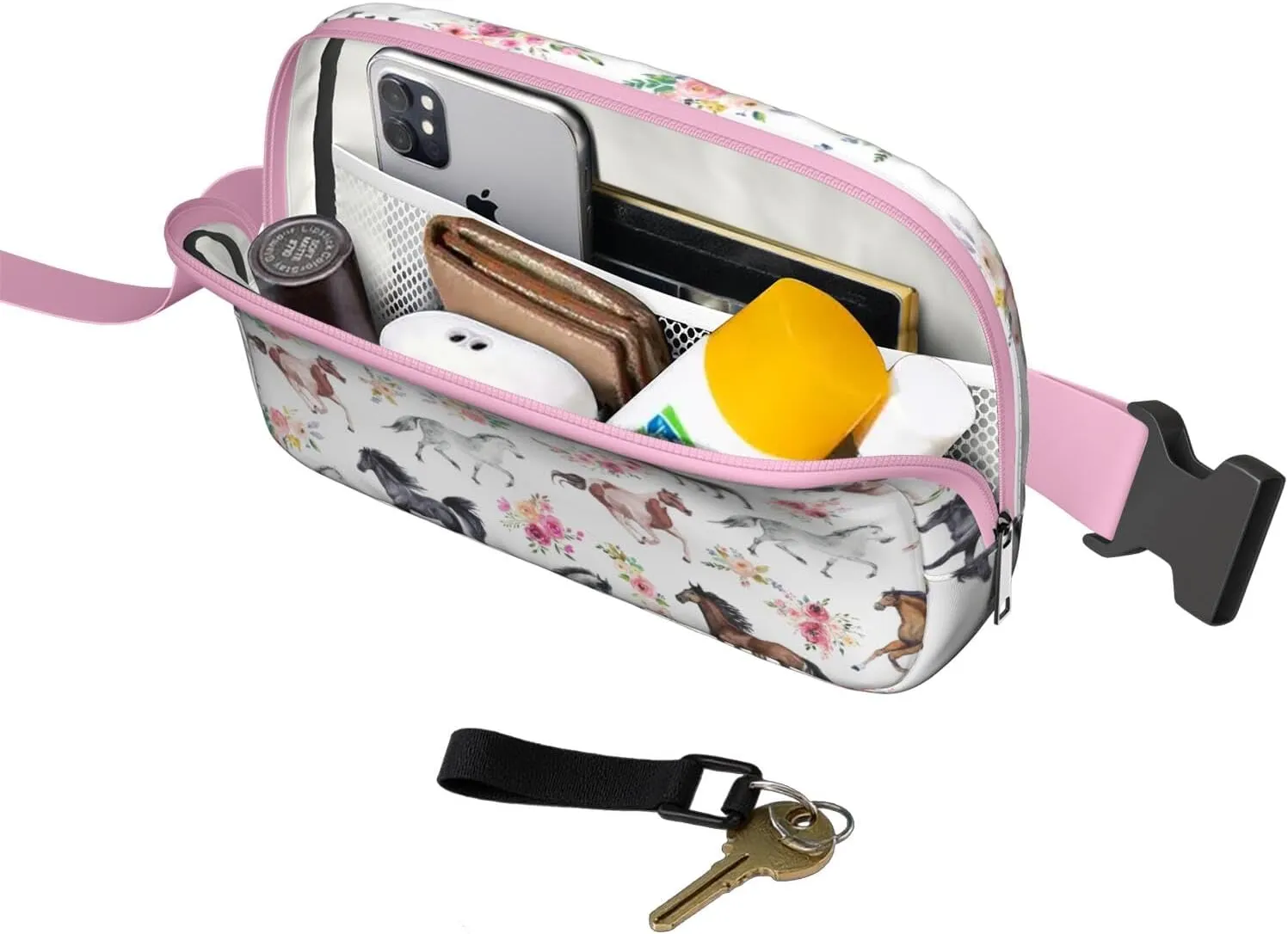Horse Mini Belt Bag for Men Women Pony Floral Waist Packs Crossbody Bags Adjustable Strap for Hiking Cycling Sports