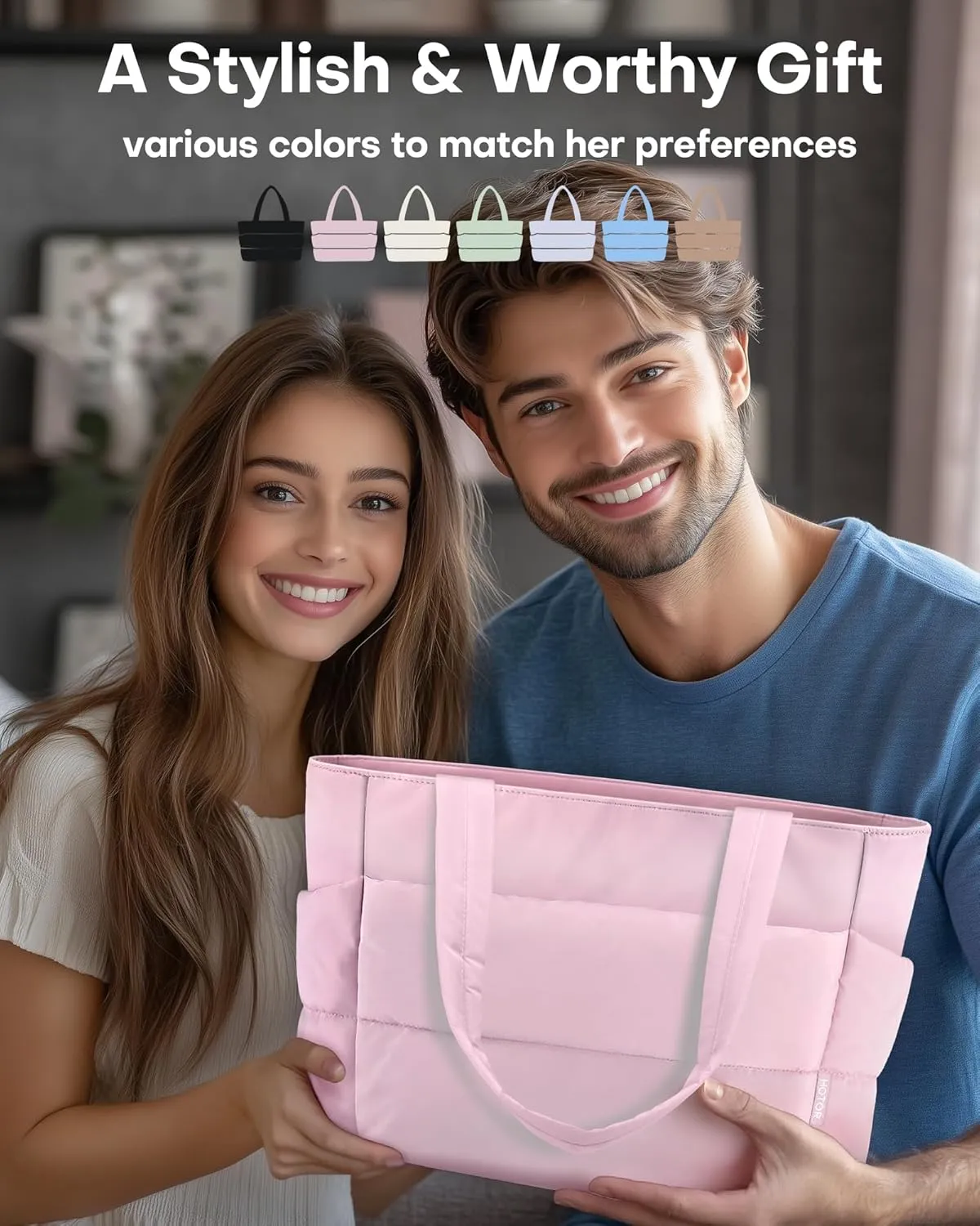 HOTOR Puffer Tote Bag for Women, Nurses - Multi-Pocket Lightweight Bag for Work - Quilted Handbag for Travel and Gym