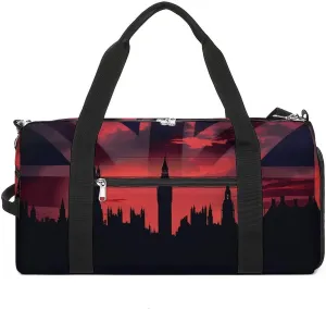 Houses of The Parliament Silhouette on UK Flag Historic Urban Skyline Gym Bag for Men Women Lightweight Duffel Bag Sports Workout Bag for Travel Yoga