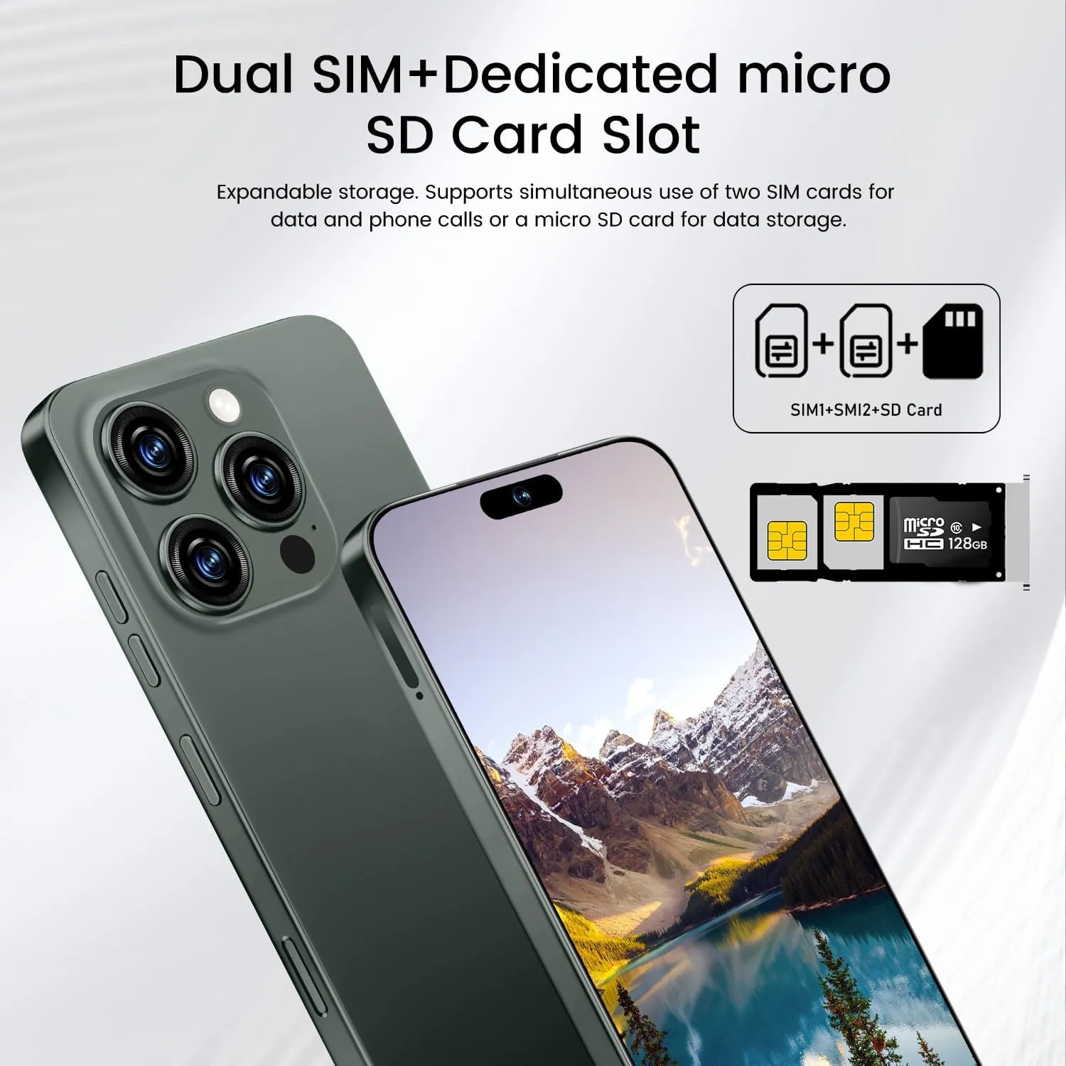 Huness I16 ProMAX Smartphone Unlocked Cell Phone,6.99" HD Screen Unlocked Phone,8 256GB Android 13 with 128GB Memory Card,Face ID/Dual SIM/5G/Fingerprint Button Unlock/Photos/GPS (Dreep Green, 8 256)