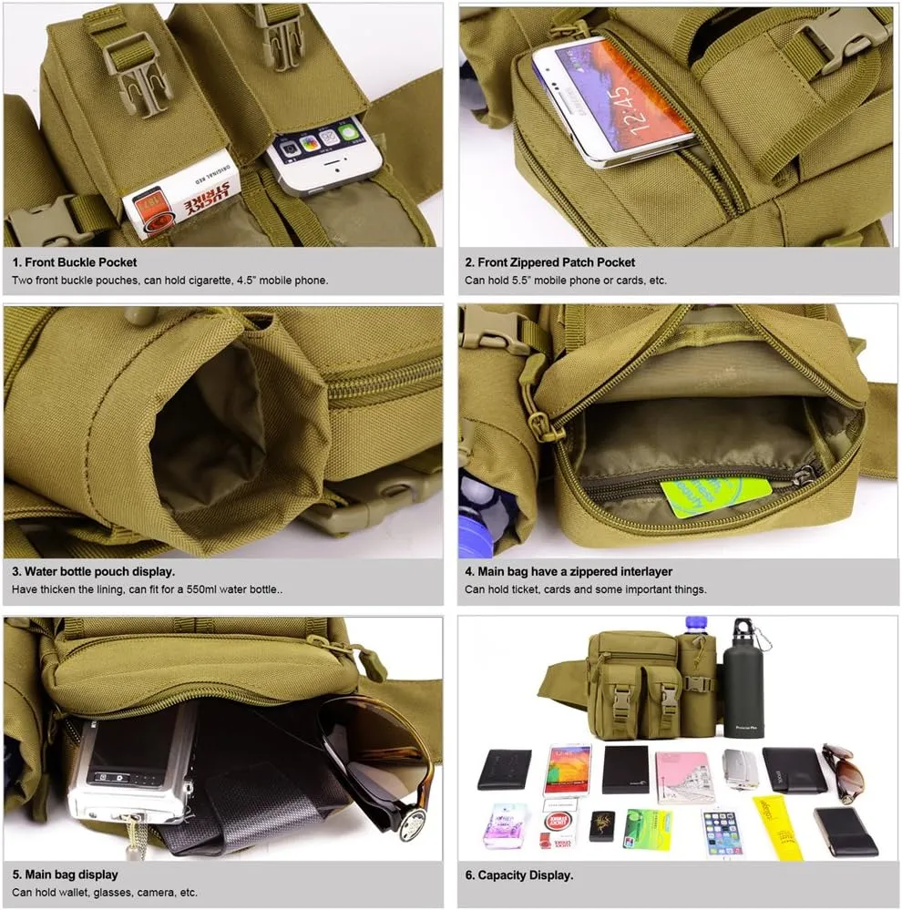 Huntvp Tactical Waist Pack Pouch With Water Bottle Pocket Holder Waterproof Molle Fanny Hip Belt Bag