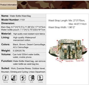 Huntvp Tactical Waist Pack Pouch With Water Bottle Pocket Holder Waterproof Molle Fanny Hip Belt Bag