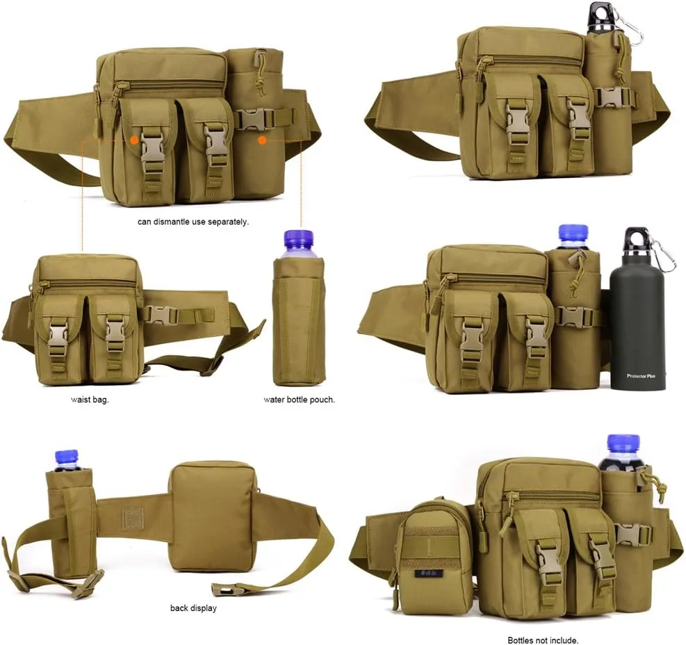Huntvp Tactical Waist Pack Pouch With Water Bottle Pocket Holder Waterproof Molle Fanny Hip Belt Bag