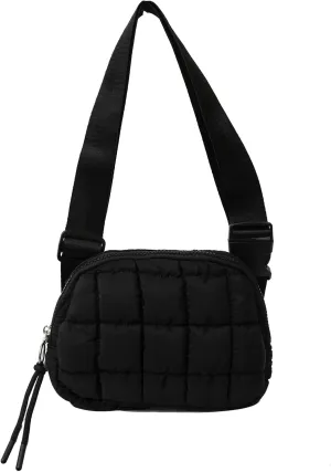 I IHAYNER Quilted Puffer Belt Bag Fanny Waist Packs Small Crossbody Bag with Adjustable Strap for Traveling Hiking Black
