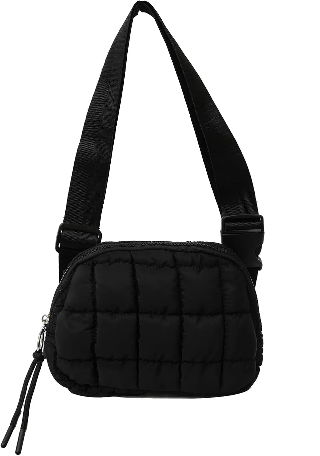 I IHAYNER Quilted Puffer Belt Bag Fanny Waist Packs Small Crossbody Bag with Adjustable Strap for Traveling Hiking Black
