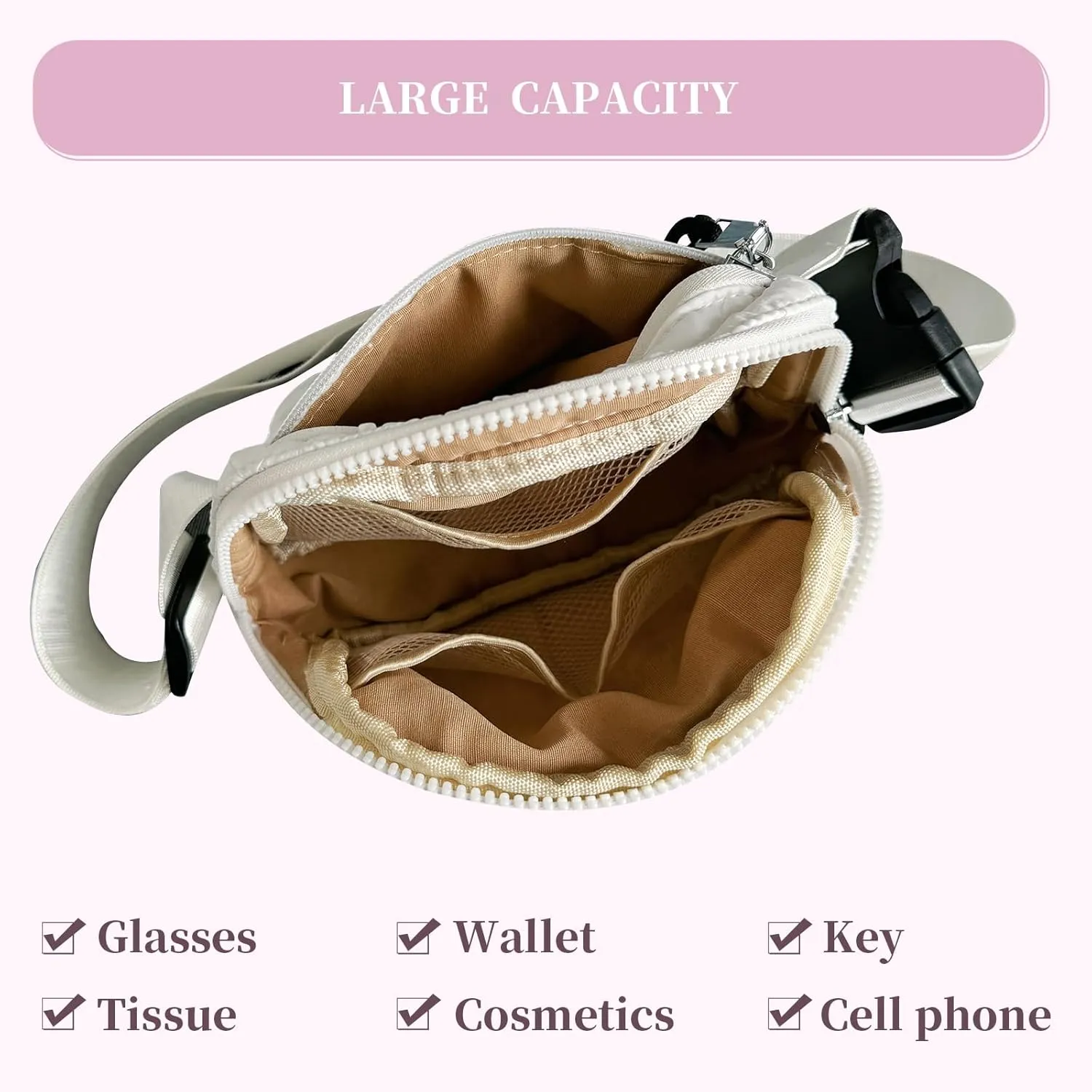I IHAYNER Quilted Puffer Belt Bag Fanny Waist Packs Small Crossbody Bag with Adjustable Strap for Traveling Hiking Black