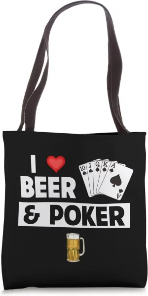 I Love Beer and Poker Cards Royal Flush Casino Gambling Luck Tote Bag