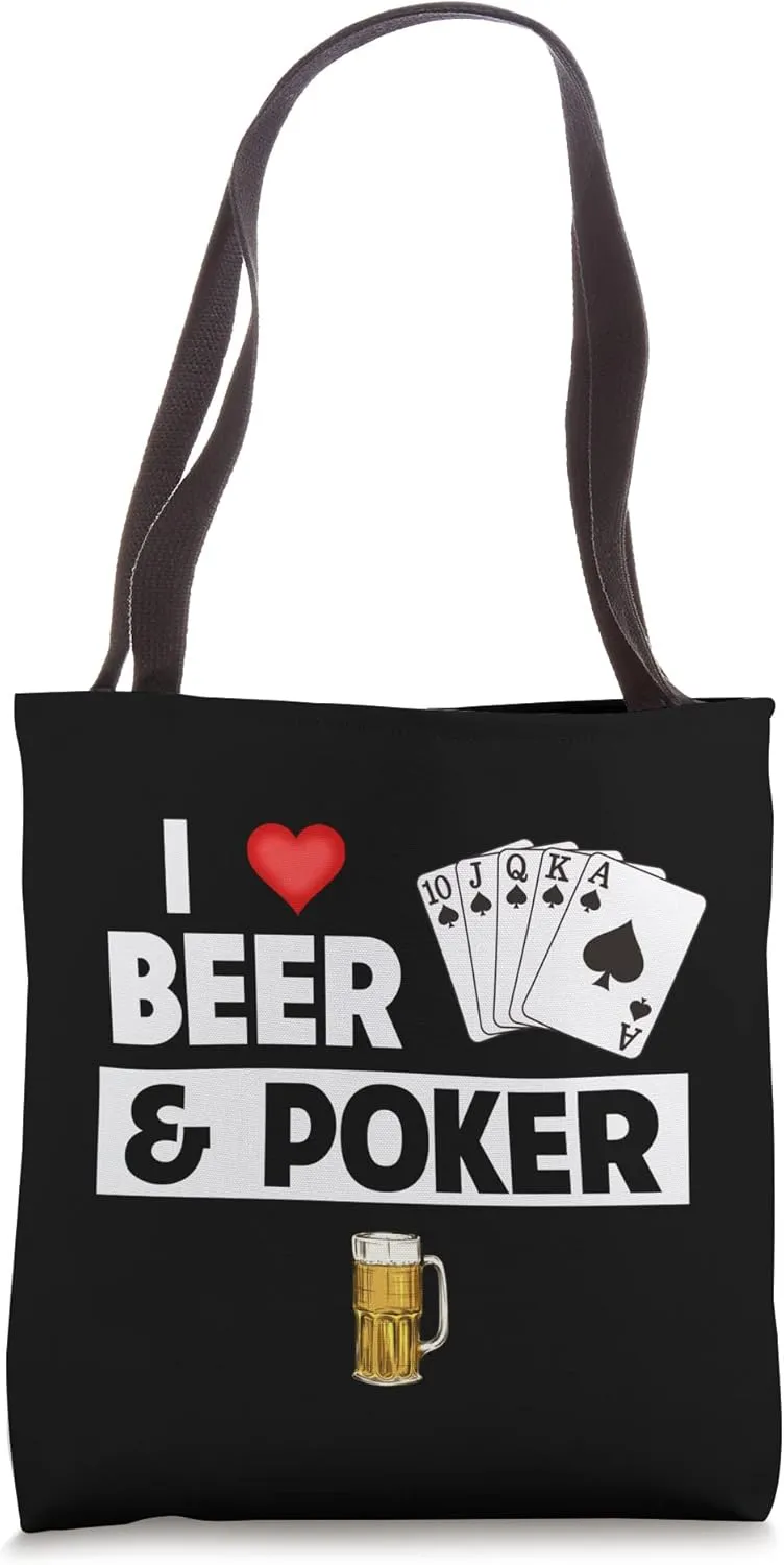 I Love Beer and Poker Cards Royal Flush Casino Gambling Luck Tote Bag