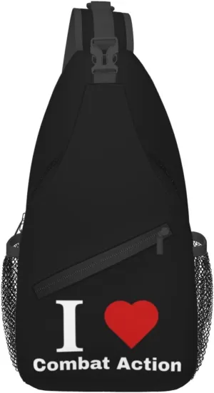 I love Combat Action Crossbody Bags For Women Men Chest Backpack Gym Shoulder Bag Travel Outdoor Sports Casual Crossbody Bags