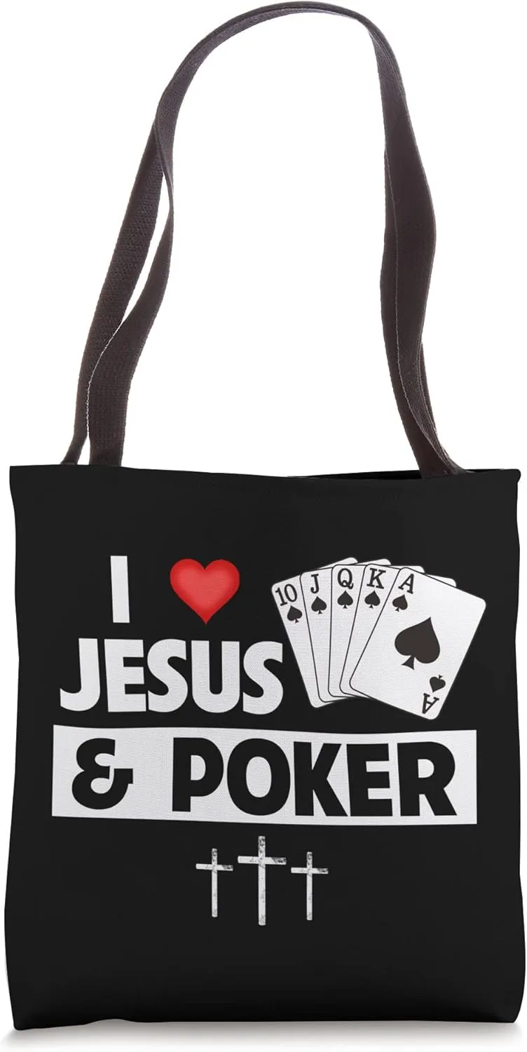 I Love Jesus and Poker Cards Royal Flush Casino Gambling Tote Bag