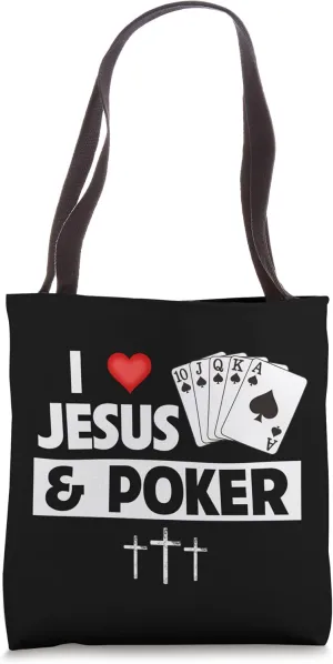 I Love Jesus and Poker Cards Royal Flush Casino Gambling Tote Bag