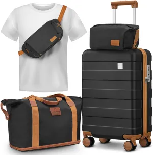 imiomo Carry on Luggage 22x14x9 Airline Approved with Satchel Bag, Hardside 20 Inch Carry-on Suitcases with Spinner Wheels and TSA Lock, Black