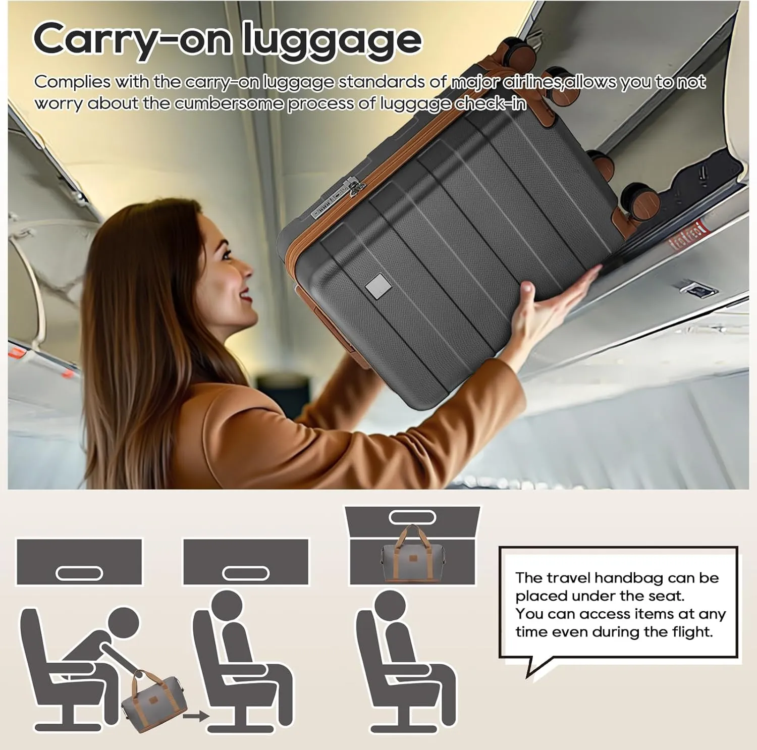 imiomo Carry on Luggage 22x14x9 Airline Approved with Satchel Bag, Hardside 20 Inch Carry-on Suitcases with Spinner Wheels and TSA Lock, Grey
