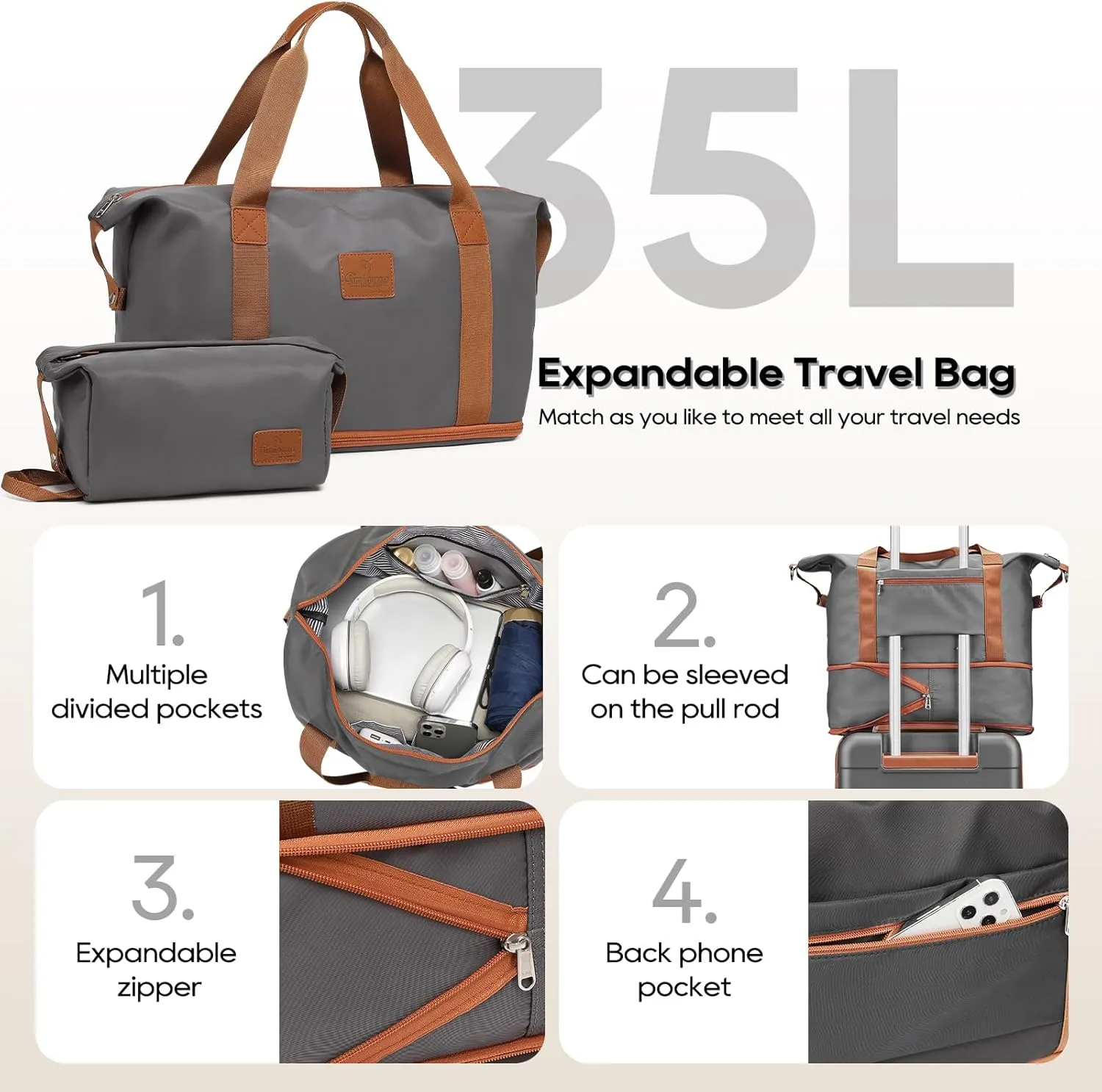 imiomo Carry on Luggage 22x14x9 Airline Approved with Satchel Bag, Hardside 20 Inch Carry-on Suitcases with Spinner Wheels and TSA Lock, Grey