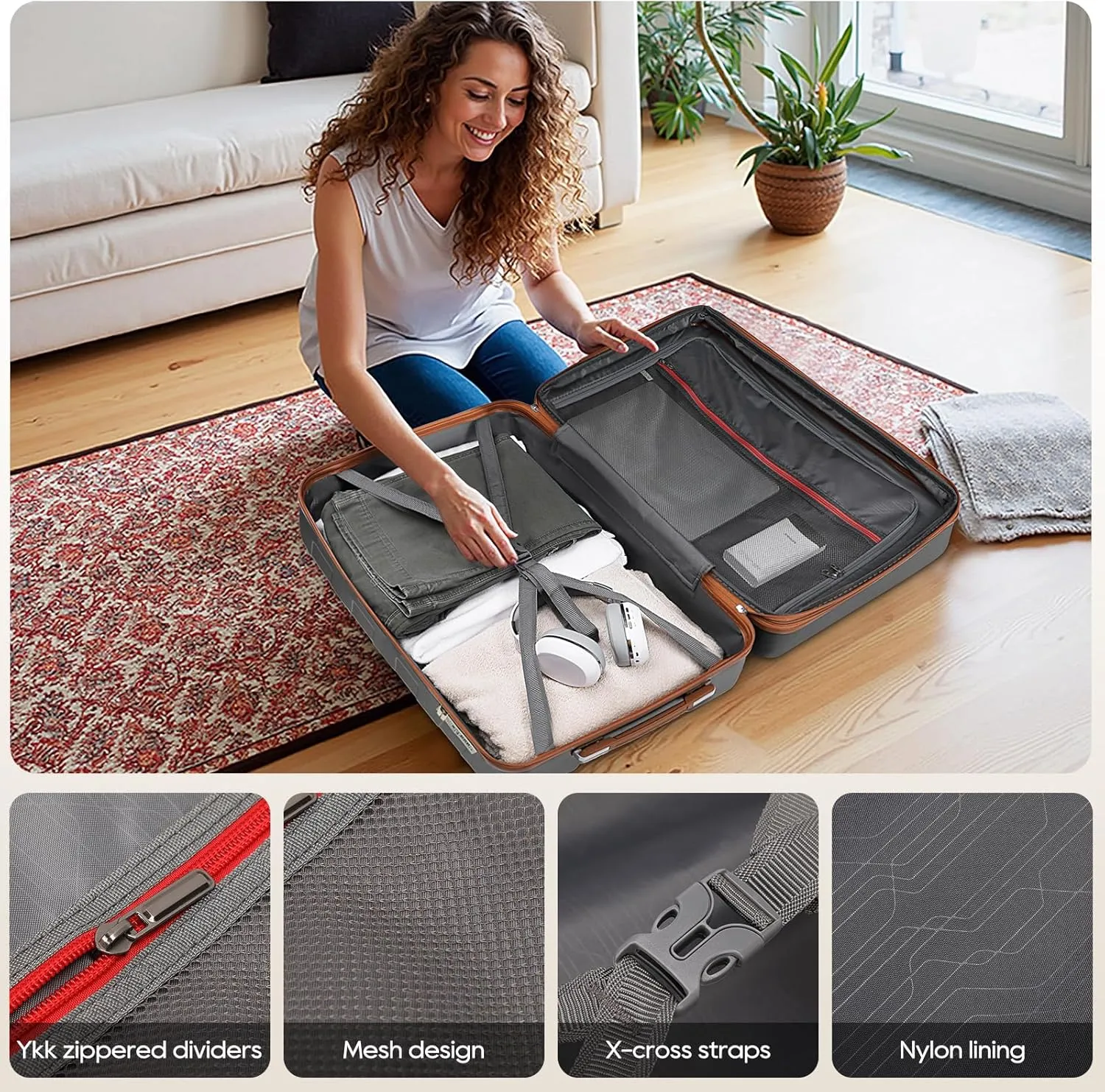 imiomo Carry on Luggage 22x14x9 Airline Approved with Satchel Bag, Hardside 20 Inch Carry-on Suitcases with Spinner Wheels and TSA Lock, Grey